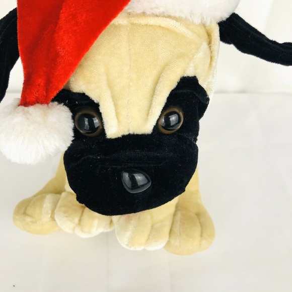 Ideal Toys Plush Boxer Stuffed Dog Christmas Santa Hat 9" Gift Puppy Holiday 17' - Picture 2 of 8